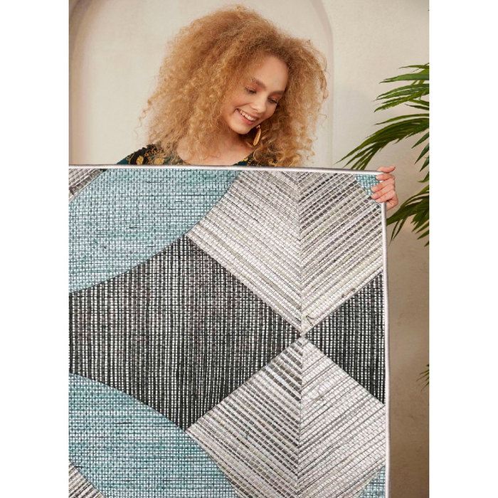 Conceptum Alfombra de Algodón 160 x 230 cm Azul, Gris y Negro